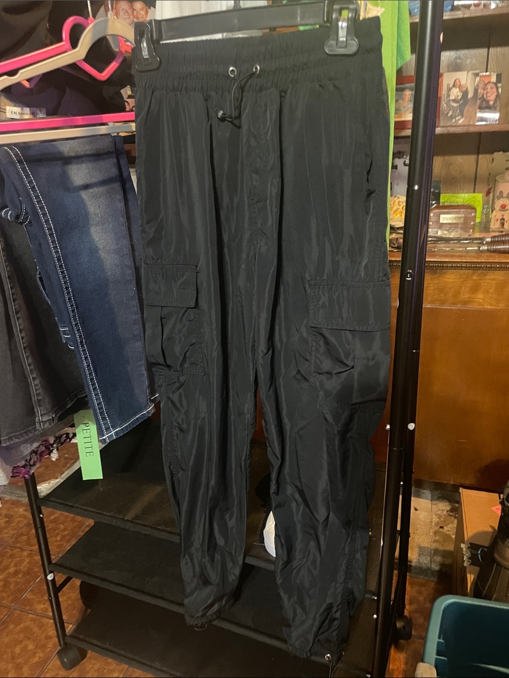 Women's Black Cargo Track Joggers - Elastic Drawstring Waist